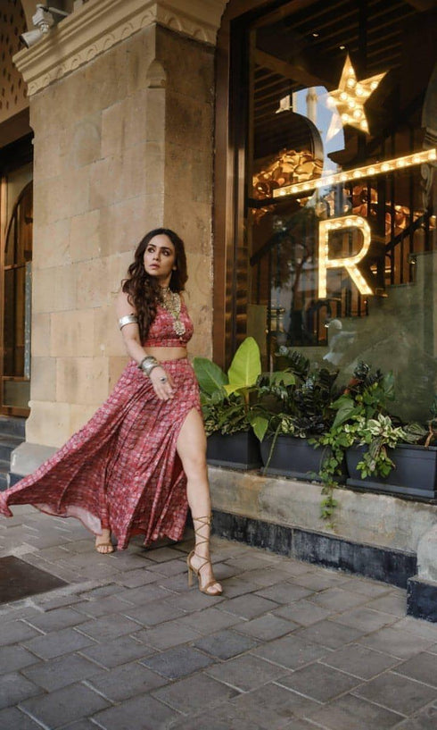 Tomato Red Slit Skirt Coord Set